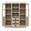 123kast  Buffetkast Barletta - 140x48x160H cm - meidenkast - 2 vitrine deuren - open midden ruimte - 3 soft close lades