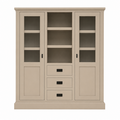 123kast  Buffetkast Barletta - 140x48x160H cm - meidenkast - 2 vitrine deuren - open midden ruimte - 3 soft close lades
