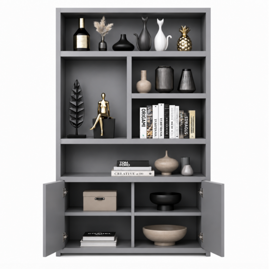 123kast  Vakkenkast San Diego - 120x40x220H cm - 2 push to open deuren - open vakken - greeploze deuren - 5cm plank dikte