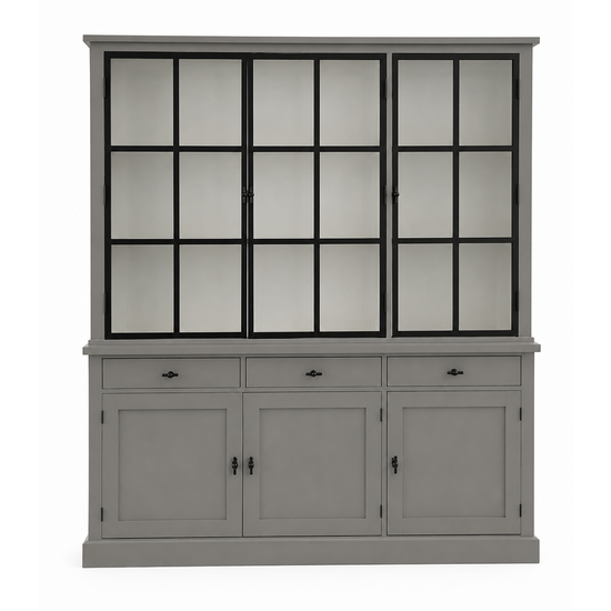 123kast  Buffetkast Montana 03 - 200x46x220H cm - 3 stalen deuren - strak design - zwarte greepjes - 3 soft close lades