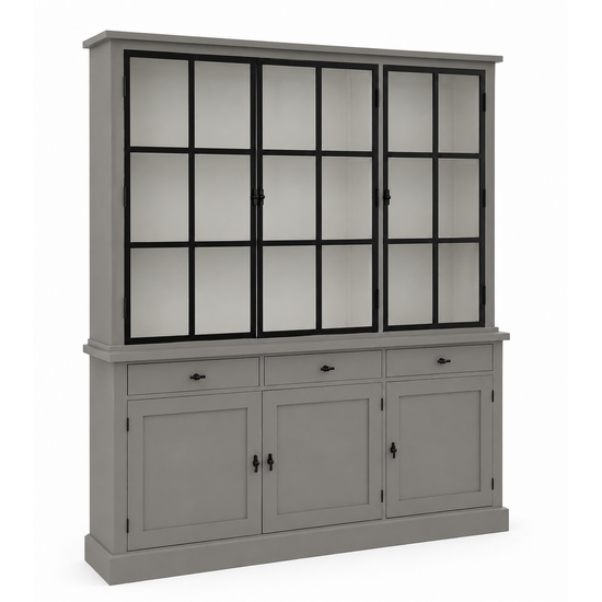 123kast  Buffetkast Montana 03 - 200x46x220H cm - 3 stalen deuren - strak design - zwarte greepjes - 3 soft close lades