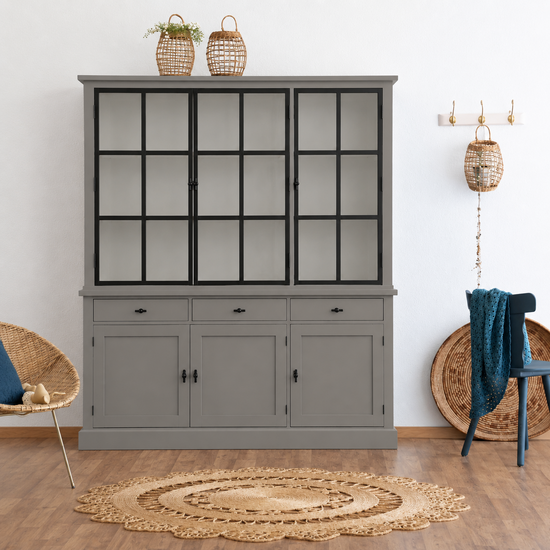 123kast  Buffetkast Montana 03 - 200x46x220H cm - 3 stalen deuren - strak design - zwarte greepjes - 3 soft close lades