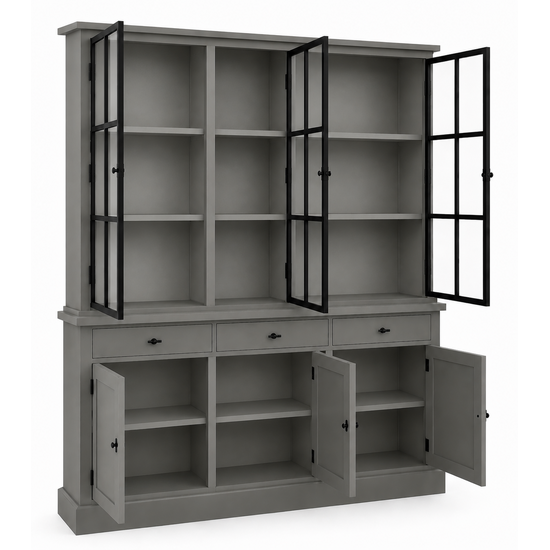 123kast  Buffetkast Montana 03 - 200x46x220H cm - 3 stalen deuren - strak design - zwarte greepjes - 3 soft close lades