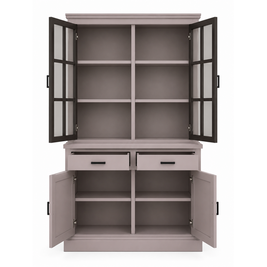 123kast  Buffetkast Montana 01 - 130x46x220H cm - 2 stalen deuren - strak design - zwarte greepjes - 2 soft close lades