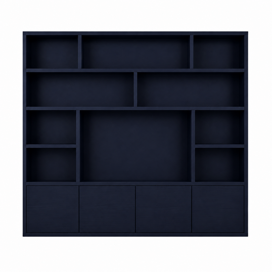 123kast  Vakkenkast Milaan - 300x40x240H cm - Cinewall - 1 tv paneel - strak design  - 4 push to open deuren - open tv vak