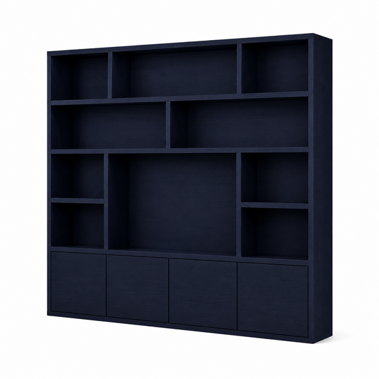 123kast  Vakkenkast Milaan - 300x40x240H cm - Cinewall - 1 tv paneel - strak design  - 4 push to open deuren - open tv vak