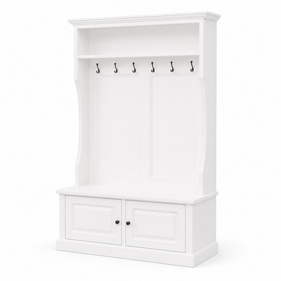 123kast  Garderobekast Mykonos - 130x50x220H cm - kapstok met zitbankje - 2 kast deurtjes
