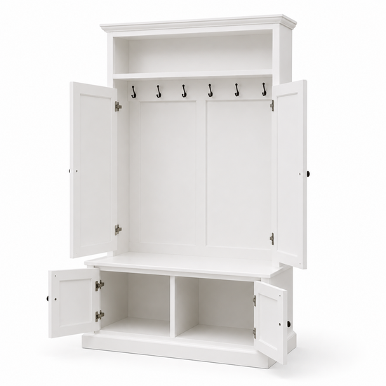123kast  Garderobekast Mykonos - 130x50x220H cm - kapstok met zitbankje - 2 kast deurtjes
