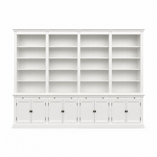 123kast  Boekenkast Melena del Sur - 400x43x240H cm - 16 planken - 4 uitschuifplanken - 8 dichte scharnierdeuren - verstelbare planken