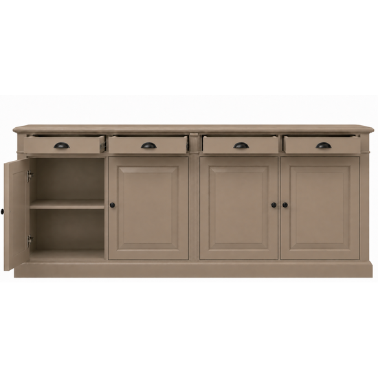 123kast  Dressoir Dortmund - 220x50x90H - 4 deuren - 4 soft close lades - landelijke afwerking