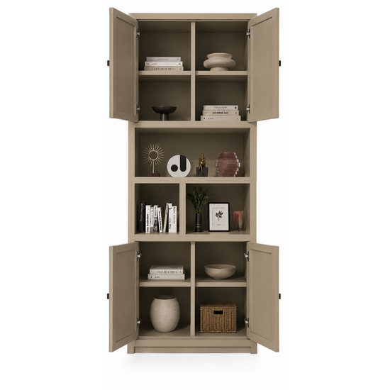 123kast  Vakkenkast Albufeira - 100x40x240H cm - 4 greeploze push to open deuren - strak desing - deuren in bovenkast - 5cm plank dikte