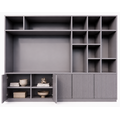 123kast  TV vakkenkast Padua - 300x40x240H cm - 4cm plank dikte - met cinewall/tv vak - strak design - open vakken - 5 greeploze push to open deuren met bewerking - met kabelgat in tv vak
