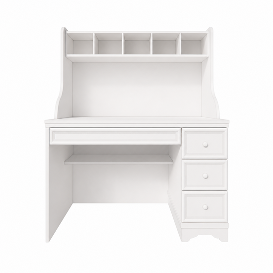 123kast  Kinderbureau Montpellier - 110x65x140H cm - open vakken - 3 lades - uitschuif lade - landelijke afwerking