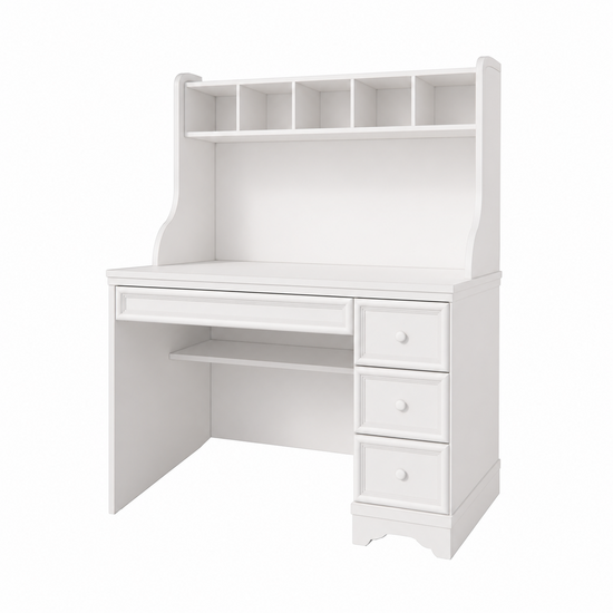 123kast  Kinderbureau Montpellier - 110x65x140H cm - open vakken - 3 lades - uitschuif lade - landelijke afwerking