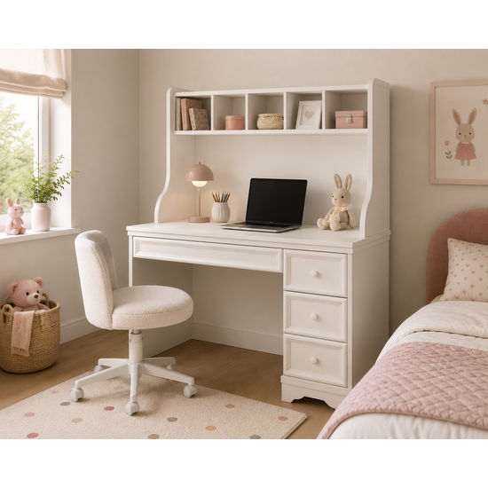 123kast  Kinderbureau Montpellier - 110x65x140H cm - open vakken - 3 lades - uitschuif lade - landelijke afwerking