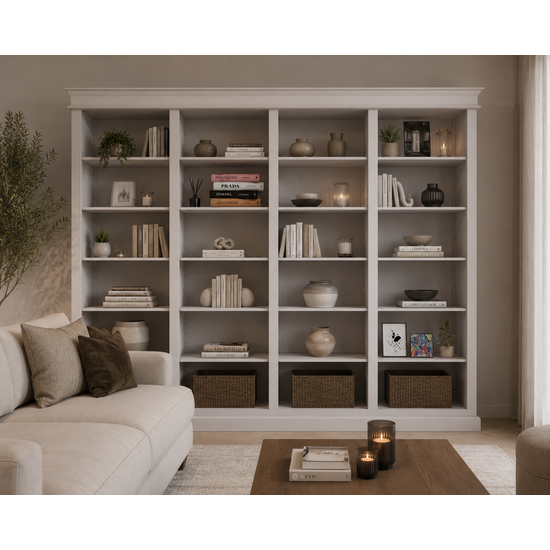 123kast  Boekenkast Queens library - 300x40x240H cm - 20 verstelbare planken - demontabel - strakke landelijke afwerking