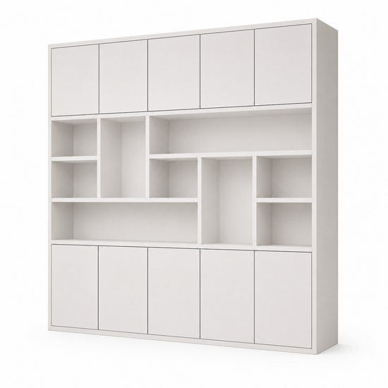 123kast  Vakkenkast Liverpool - 240x40x240H cm - 5cm plank dikte - push to open deuren - strak design - deuren in bovenkast
