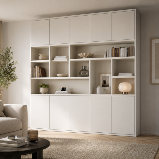 123kast  Vakkenkast Liverpool - 240x40x240H cm - 5cm plank dikte - push to open deuren - strak design - deuren in bovenkast