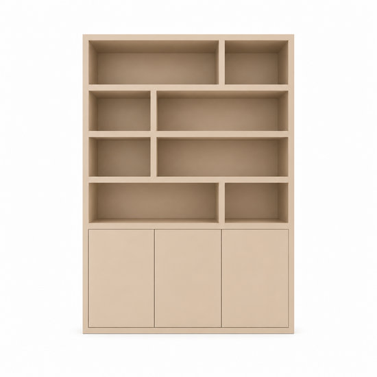 123kast  Vakkenkast Mendoza 03 - 150x35x220H cm - 3 push to open deuren - 8 open vakken