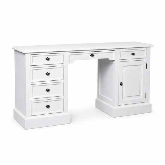 123kast  Engels Bureau Philine - 160x70x79H cm - uitschuifbaar toetsenblad - 5 soft close lades - 1 dichte scharnierdeur - klassiek