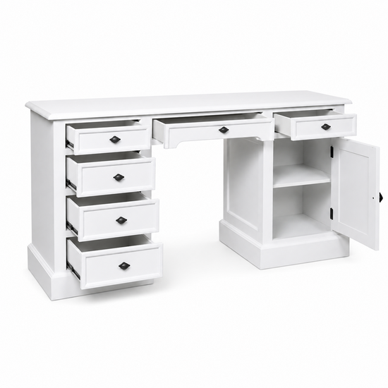 123kast  Engels Bureau Philine - 160x70x79H cm - uitschuifbaar toetsenblad - 5 soft close lades - 1 dichte scharnierdeur - klassiek