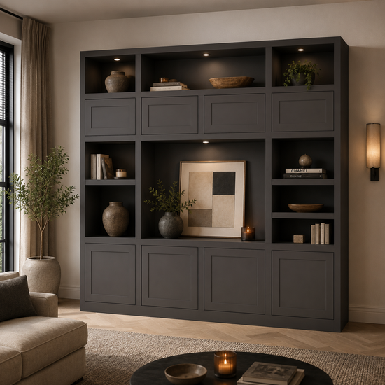 123kast  Tv vakkenkast Atengo - 250x45x230H cm - push to open deuren - open vakken