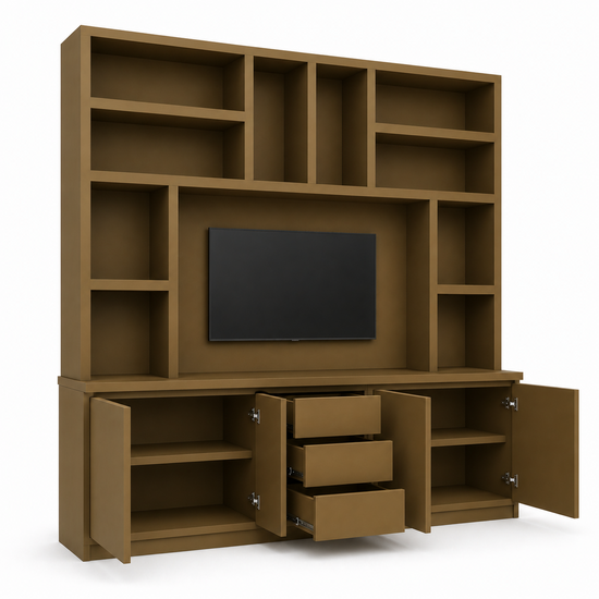 123kast  Tv vakkenkast Sineu 02 - 250x30/50x240H cm - push to open deuren - soft colse lades - open vakken - strakke afwerking
