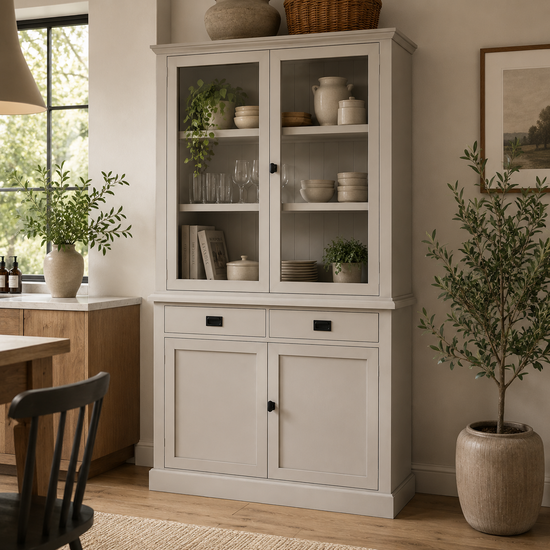 123kast  Buffetkast Tarente 02 - 130x45x220H - 2 vitrinedeuren - 2 soft close lades - 2 dichte deuren