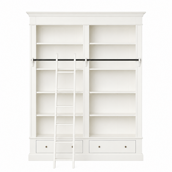 123kast  Boekenkast Brighton Library - 171x43x240H cm - demontabel - met stang en ladder - 8 verstelbare planken - 2 soft close lades