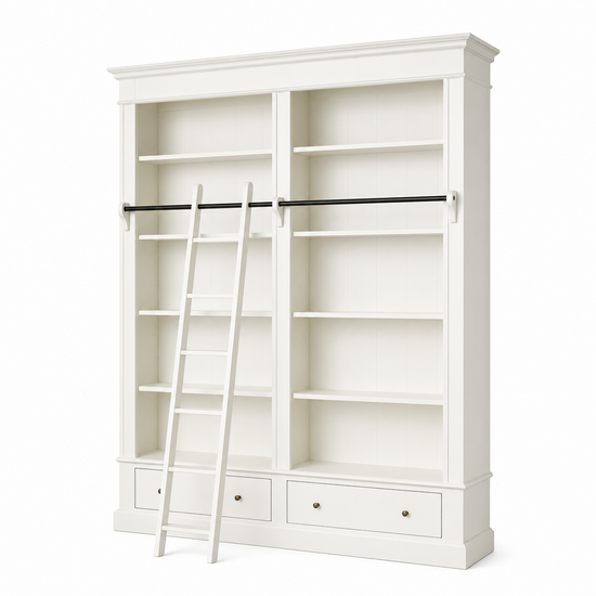 123kast  Boekenkast Brighton Library - 171x43x240H cm - demontabel - met stang en ladder - 8 verstelbare planken - 2 soft close lades
