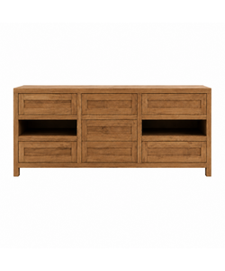 Dressoir - 220 x 50 x 80H cm - Robuust kleur eiken - 7 lades - 2 open vakken