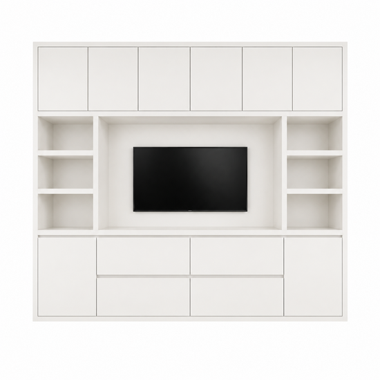 123kast Voorraad tv vakkenkast Biarritz 240x40x220H cm - RAL 9010 -  DEMONTABEL