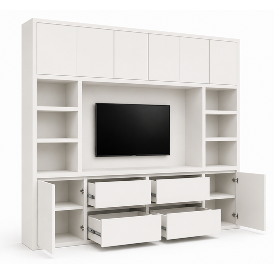 123kast Voorraad tv vakkenkast Biarritz 240x40x220H cm - RAL 9010 -  DEMONTABEL