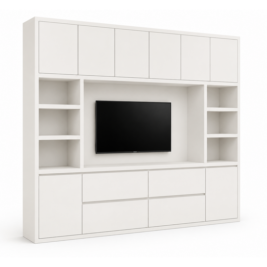 123kast Voorraad tv vakkenkast Biarritz 240x40x220H cm - RAL 9010 -  DEMONTABEL