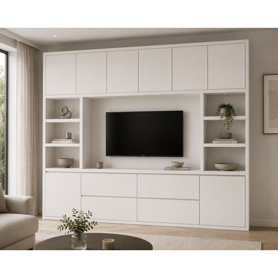 123kast Voorraad tv vakkenkast Biarritz 240x40x220H cm - RAL 9010 -  DEMONTABEL