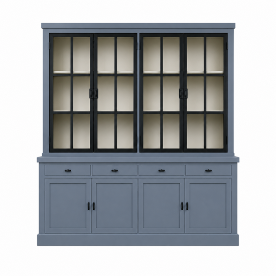 123kast  Buffetkast Montana 04 - 220x46x220H cm - 4 stalen deuren - strak design - zwarte greepjes - 4 soft close lades
