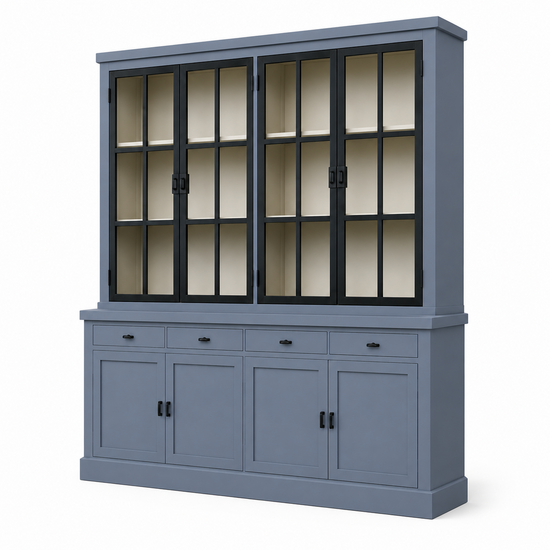 123kast  Buffetkast Montana 04 - 220x46x220H cm - 4 stalen deuren - strak design - zwarte greepjes - 4 soft close lades