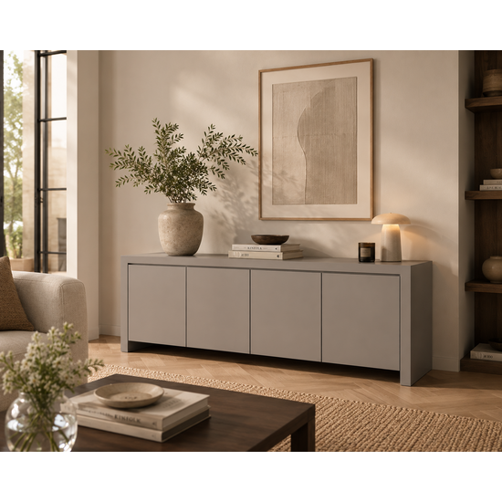 123kast  Dressoir Chaves - 200x50x80H cm - greeploze deuren - 4 push to open deuren - strak design