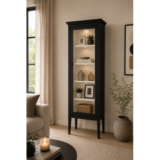 123kast  Vitrinekast Pasto - 70x50x180H cm - op pootjes - strak disign