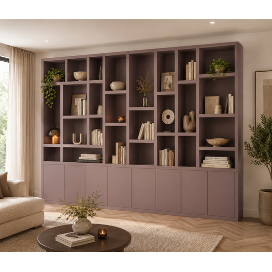 123kast  Vakkenkast Amora - 280x40x240H cm - push to open deuren - strak design - 5 cm plank dikte