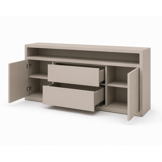 123kast  Dressoir Muxia - 200x40x90H cm- 2 greeploze deuren - 2 greeloze lades in het midden - open vak boven - strak design - 5cm frame dikte