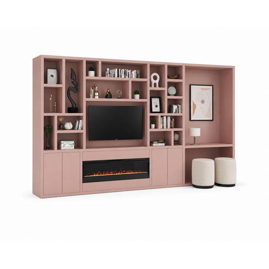 123kast  Cinewall Viterbo (evt. met openhaard) - 460x40x255H cm - 5cm plank dikte - PRIJS OP AANVRAAG
