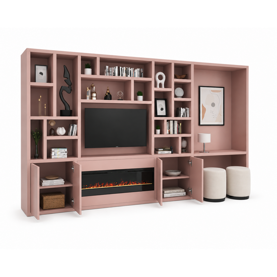 123kast  Cinewall Viterbo (evt. met openhaard) - 460x40x255H cm - 5cm plank dikte - PRIJS OP AANVRAAG