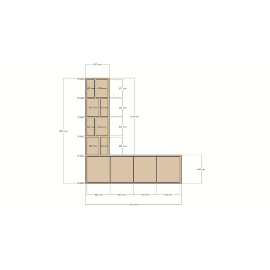123kast  Tv vakkenkast Lamego - 200x40x220H cm - 3cm plank dikte - open vakken - push to open deuren