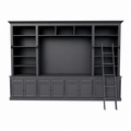 123kast  Boekenkast French Library - 400x46/55x240H cm - demontabel - met stang en ladder - verstelbare planken - bovenkast onderdieper dan onderkast - landelijke stijl - met tv vak / cinewall