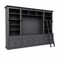 123kast  Boekenkast French Library - 400x46/55x240H cm - demontabel - met stang en ladder - verstelbare planken - bovenkast onderdieper dan onderkast - landelijke stijl - met tv vak / cinewall