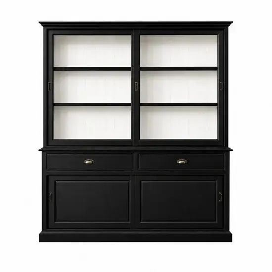123kast  Buffetkast Miami Beach - 188x53x218H cm - 2 vitrine schuifdeuren - 2 soft close lades - 2 dichte schuifdeuren - glazen zijkanten