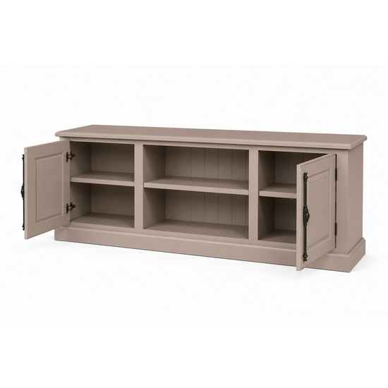 123kast  Tv dressoir Puglia - 160x46x60H cm - met spanjolet sluiting - 2 dichte deuren - open vak in het midden - met gat voor kabels