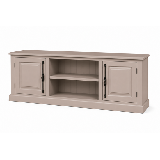 123kast  Tv dressoir Puglia - 160x46x60H cm - met spanjolet sluiting - 2 dichte deuren - open vak in het midden - met gat voor kabels
