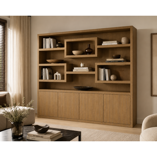 123kast  Vakkenkast Oregon - 200x50x200H cm - eiken uitvoering - 5cm plank dikte - push to open deuren - strakke afwerking